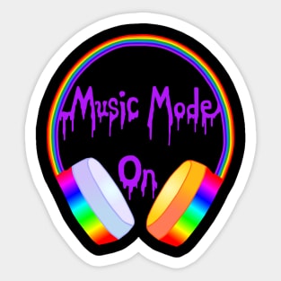 Music Mode On Rainbow Headphones Sticker